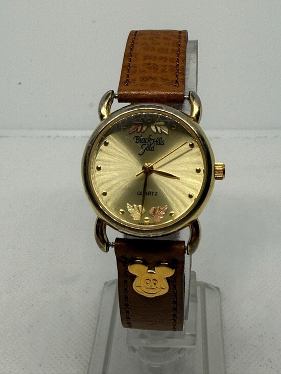 Black Hills Gold Accessories - Black Hills 12k Gold Leaf accents Women's Quartz Gold-Tone Brown Leather Watch